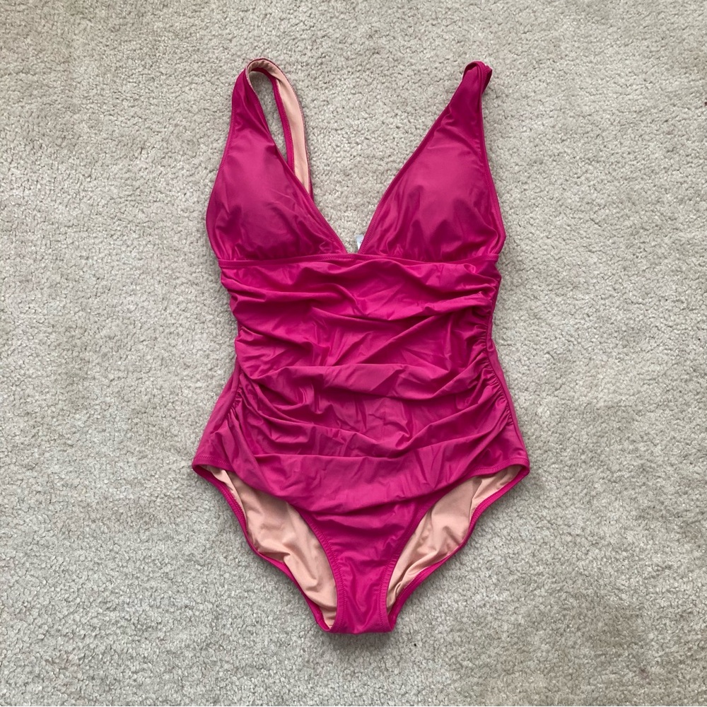 J. Crew Ruched V-neck one piece swimsuit, size 14